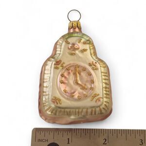 Vintage German Frosted Glass Clock Ornament Pastel Gold Hand Painted